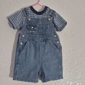 Beluga Kids Denim Overall Shorts  With Striped Shirt 24 M